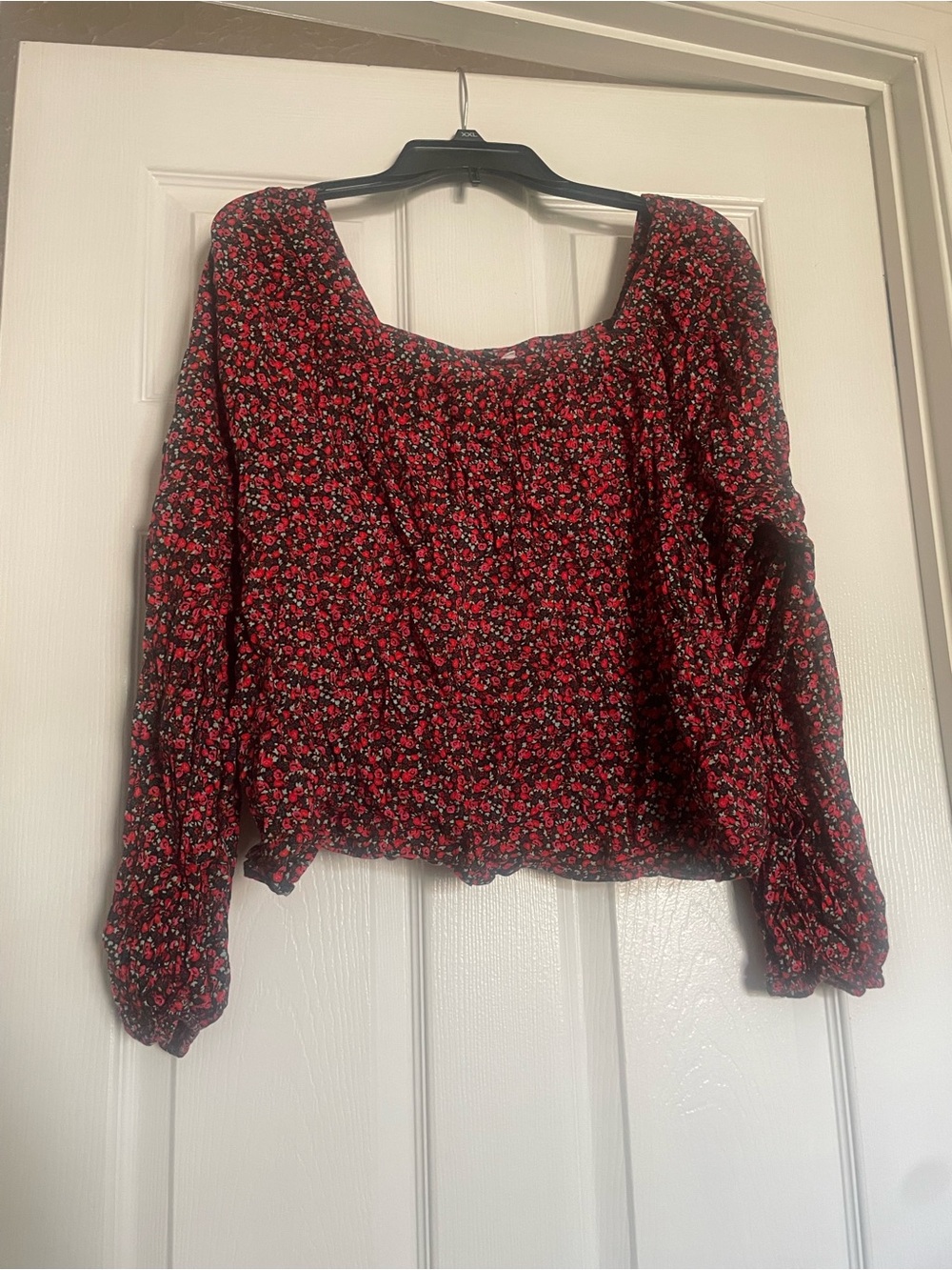 GAP Red Floral Smocked Square-Neck Blouse